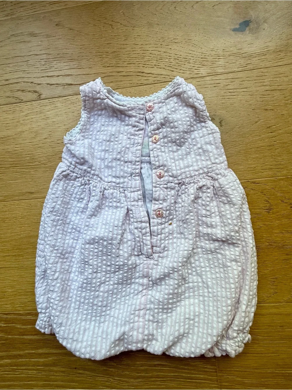 Vintage Cotton Kids 9M Pink Seersucker Bunny Romper Easter Applique Bubble 90s
